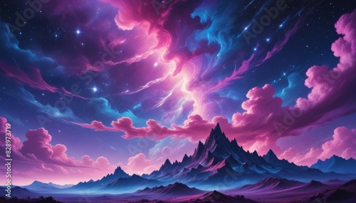 painting-A-colorful-vibrant-cosmic-landscape puple background generate ai © BONDET LUCKY
