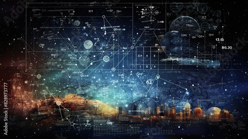 Formulas and graphs. Scientific abstract background