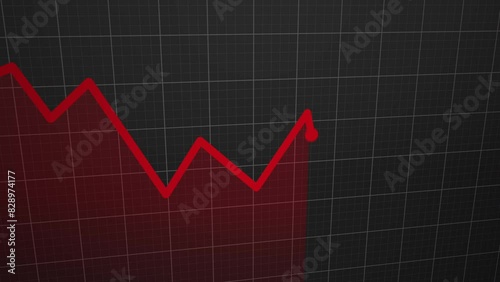 High angle red stock market graphic going down crash bearish dark animation