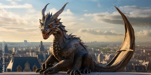The Mighty Dragon of Paris, Embodied with Iconic City Features. Concept Fantasy Beasts, Urban Legends, Iconic City Creatures, Unleashing Magic photo