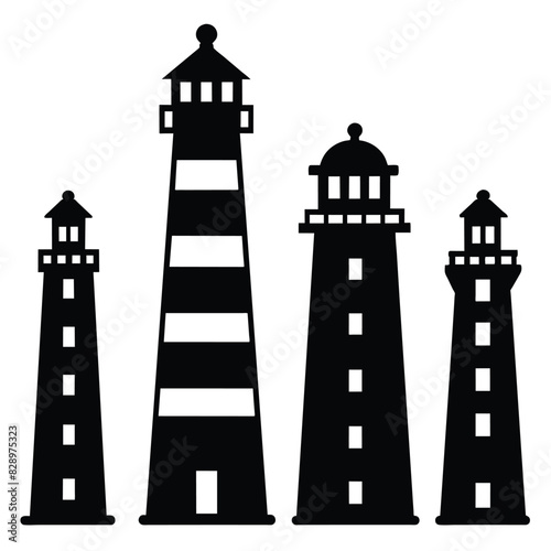 Set of Lighthouse tower line icon black vector on white background