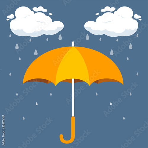 Orange rain umbrella and clouds with rain drops , Vector illustration EPS 10