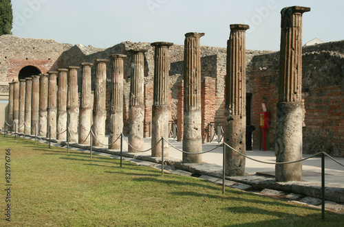 Ancient Roman ruins at Pompeii covered by ash from Mount Vesuvius eruption in 79AD, nr. Naples, Italy 