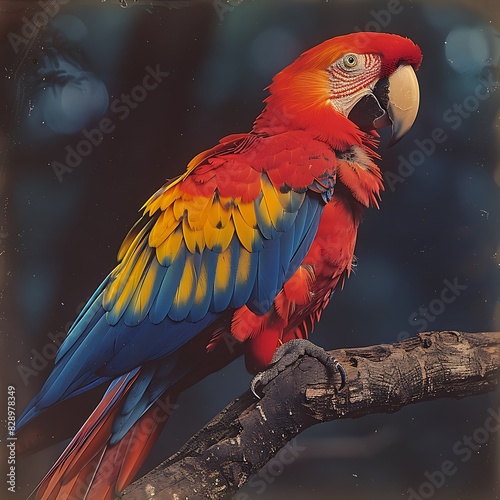 adult female Cuban Macaw Ara tricolor with red yellow and blue plumage extinct native to Cuba North America photo