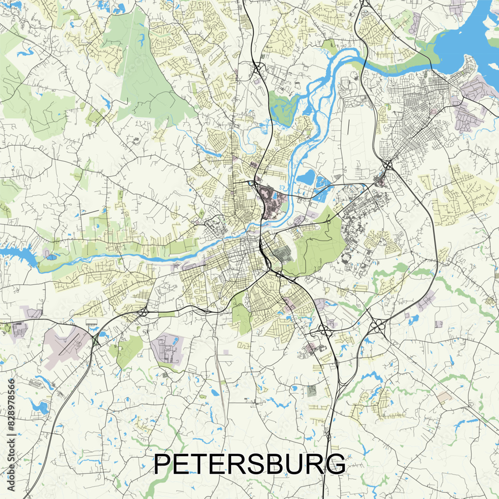 Obraz premium Petersburg, Virginia, United States map poster art
