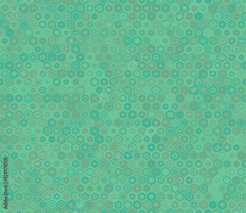 Seamless hexagon pattern. Hexagon stacked mosaic cells. Hexagon shapes. Multiple tones color palette. Seamless pattern. Tileable vector illustration.