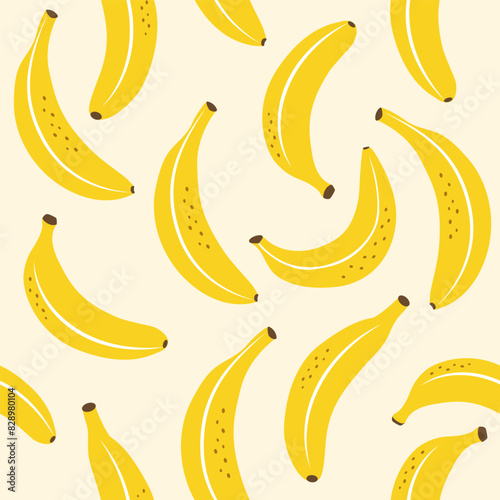 Bananas seamless pattern. Vector flat illustration of banana.
