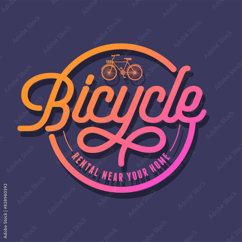 Bicycle Rental logo. Lettering and small bike into circle. Retro calligraphy with curls. Bicycle Rental logo. Lettering and small bike into circle. Retro calligraphy with curls.