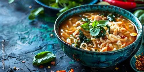 Exploring the Comfort and Health Benefits of Noodle Soup Recipes. Concept Noodle Recipes, Comfort Food, Health Benefits, Soup Varieties, Cooking Techniques photo