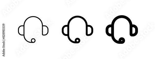 Vector headphones, customer service, call center icon. Black, white background. Perfect for app and web interfaces, infographics, presentations, marketing, etc.