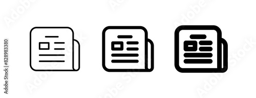 Vector newspaper newsletter icon. Black, white background. Perfect for app and web interfaces, infographics, presentations, marketing, etc.