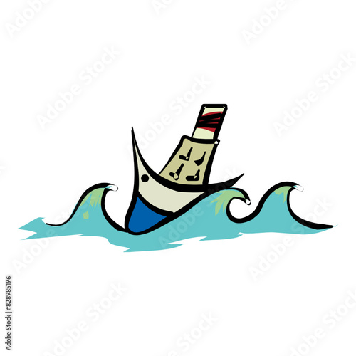 Illustration of Sinking Boat, Shipwreck Accident on a white background