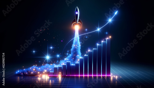 A rocket symbolizes exponential growth, soaring through a starry sky, representing advancements in technology and data analytics.