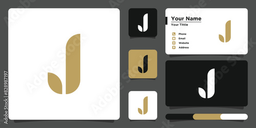 Letter J logo design with creative concept and business card. Premium Vector
