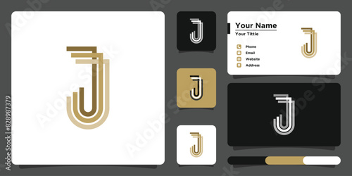 Letter J logo design with creative concept and business card. Premium Vector