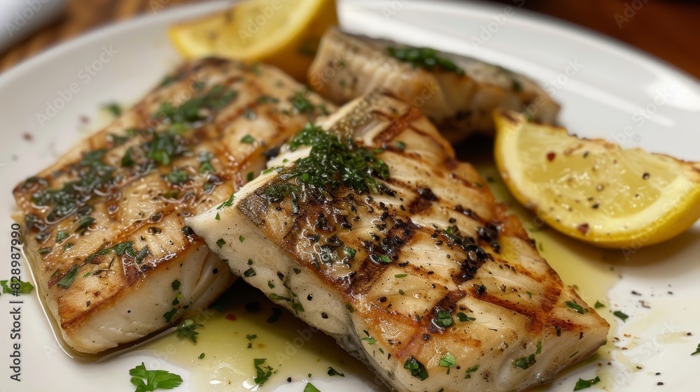 Plate of Fish and Lemon Slices Plate of Fish and Lemon Slices