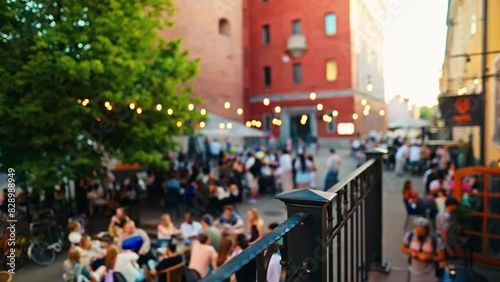 Outdoor Caf Scene with Lights in Vibrant Urban Setting