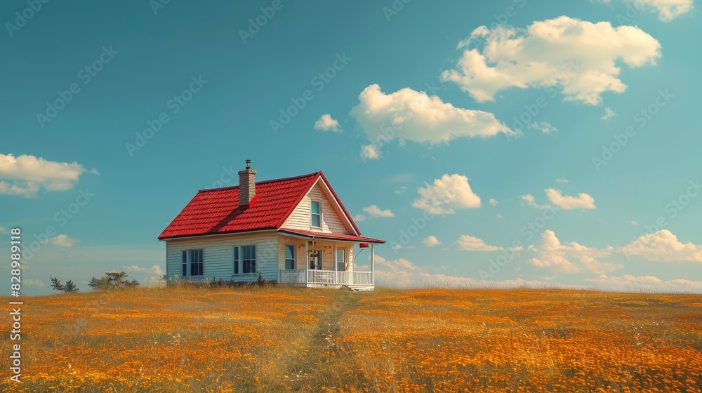 Red Roofed House in Field Red Roofed House in Field