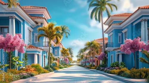 Painting of a Street Lined With Palm Trees