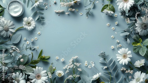 Close Up of Blue Surface With Flowers and Soaps