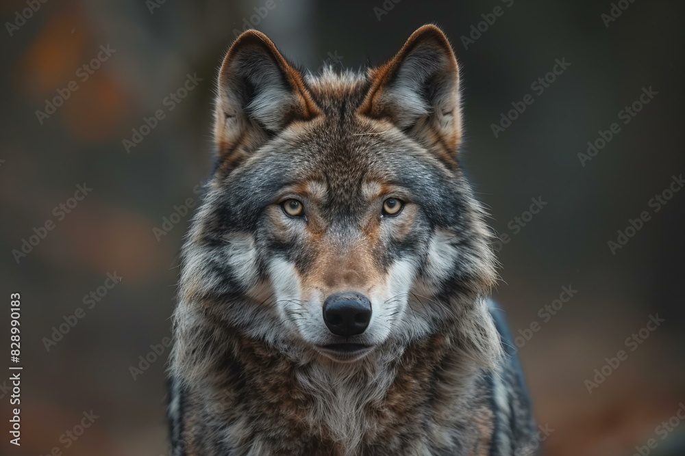 Digital image of  older male wolf is standing in the forest, high quality, high resolution