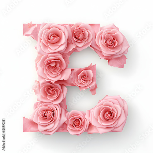 pink rose style font alphabet letter E