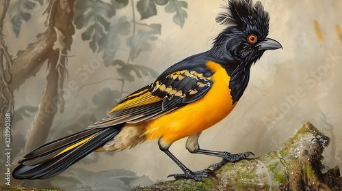 adult male Bishops Moho bishopi with black and yellow plumage extinct native to Hawaii North America photo