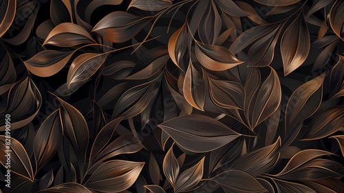 Dark brown leaves pattern  high resolution background for your design projects. Design only in the style of dark bronze colors. Abstract wallpaper for interior decoration. 