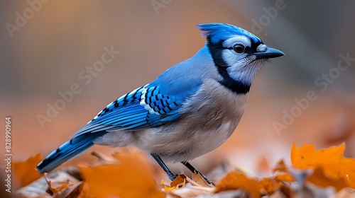 adult male Blue Jay Cyanocitta cristata with striking blue and white plumage seen in Canada North America photo