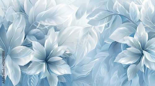 3D wallpaper blue and white color lily flowers background, fantasy 2D art style in the style of fantasy art.