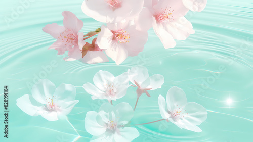 Cherry blossoms sakura in the water  bright colors and light shadows  romantic and nostalgic style