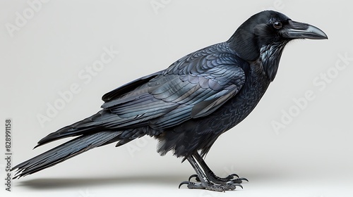 adult male Chatham Raven Corvus moriorum with black plumage extinct native to New Zealand Oceania photo