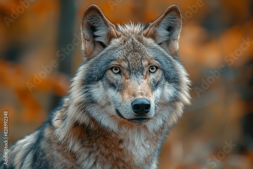 Featuring a grey wolf in a forest  high quality  high resolution