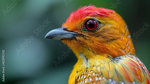 adult male Flame Bowerbird Sericulus aureus with bright red and orange plumage found in Papua New Guinea Oceania photo