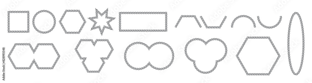 Vector rope frames border set with editable stroke. Borders of different geometric shapes. Isolated on transparent background. Vector rope frames border set with editable stroke. Borders of different geometric shapes. Isolated on transparent background.