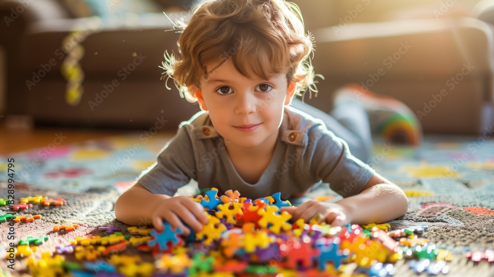 Autism Spectrum Child Collecting Puzzles with AI Assistance Stock Photo ...