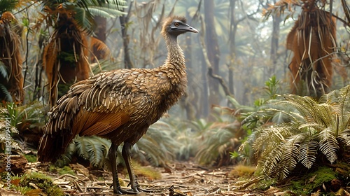 adult male Great Moa Dinornis robustus with brown plumage extinct native to New Zealand Oceania photo
