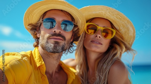 Man and Woman Wearing Sunglasses on Beach