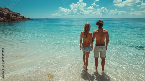 Two People Standing in Water at the Beach