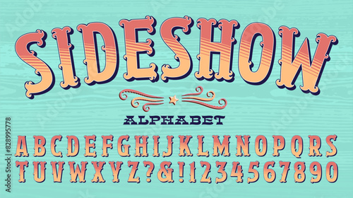 An ornate and colorful alphabet that might be used at a theme park, food stand, county fair, rodeo, poster, antique show, etc. photo