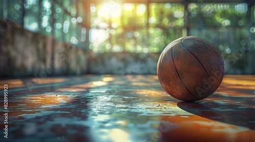 Basketball on Tiled Floor