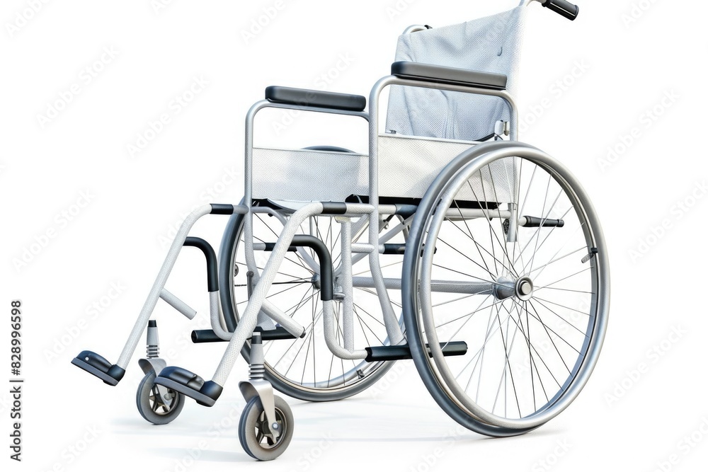 Fototapeta premium Wheel Chair. White Medical Equipment Isolated on Wheel Background