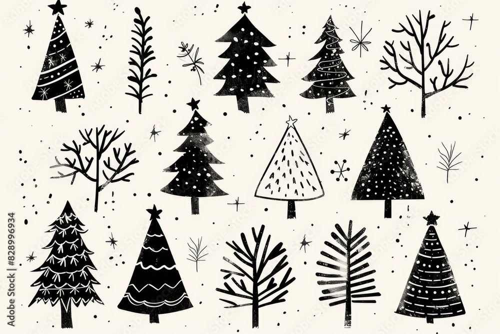Obraz premium Christmas Tree Set. Hand Drawn Elements for Festive Holiday Celebrations