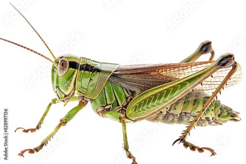 Insect Antenna. Close-up of Grasshopper with Antennae Against White Background