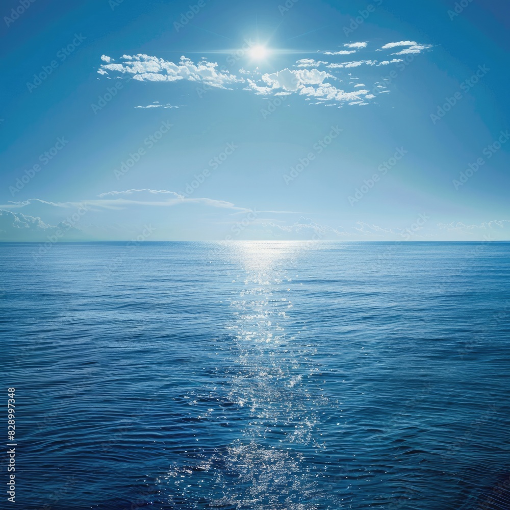 Fototapeta premium Ocean Banner. Panoramic View of Sunset over Beautiful Orange Seascape