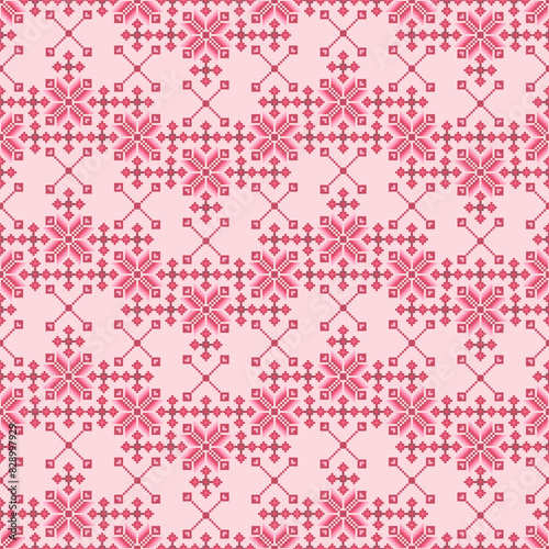 Cross Stitch. Geometric ethnic patterns. Design for Clothing, fabric, batik, Knitwear, Embroidery, Ikkat, Pixel pattern.