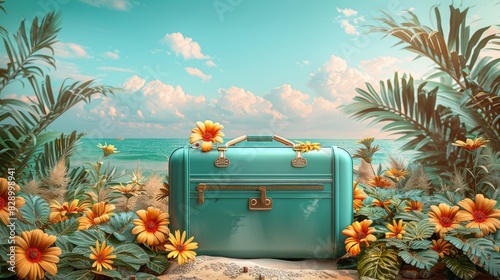 Blue Suitcase on Lush Green Field