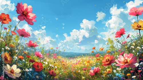 Field of Daisies With Sun Background
