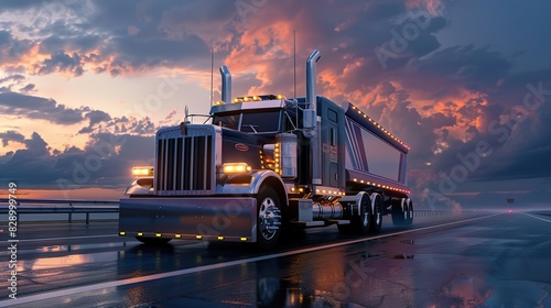 American style truck on the freeway photo