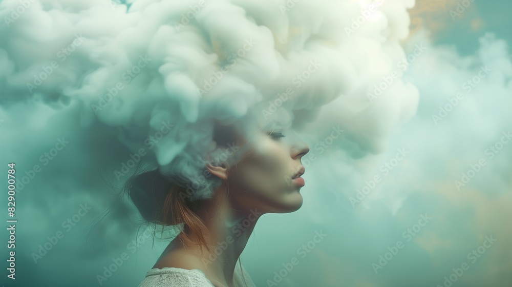 Concept of mental health and memory loss in young woman AI generated image Concept of mental health and memory loss in young woman AI generated image